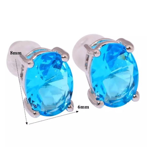 8mm Aquamarine Gemstone & Silver Filled Earrings - Picture 4 of 7